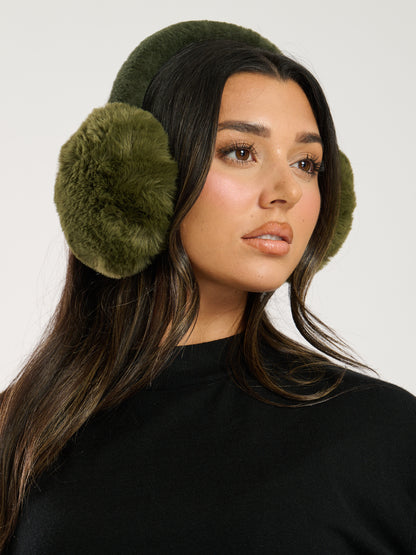 Khaki Faux Fur Earmuffs