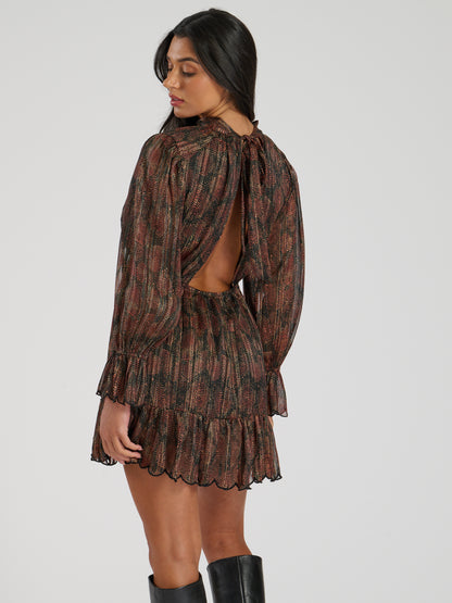 Brown Printed Open Back Mini Dress