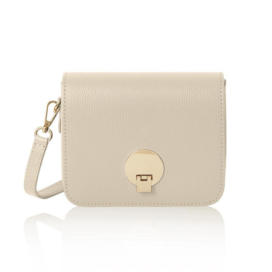 Italian Leather Crossbody Satchel Bag in Cream