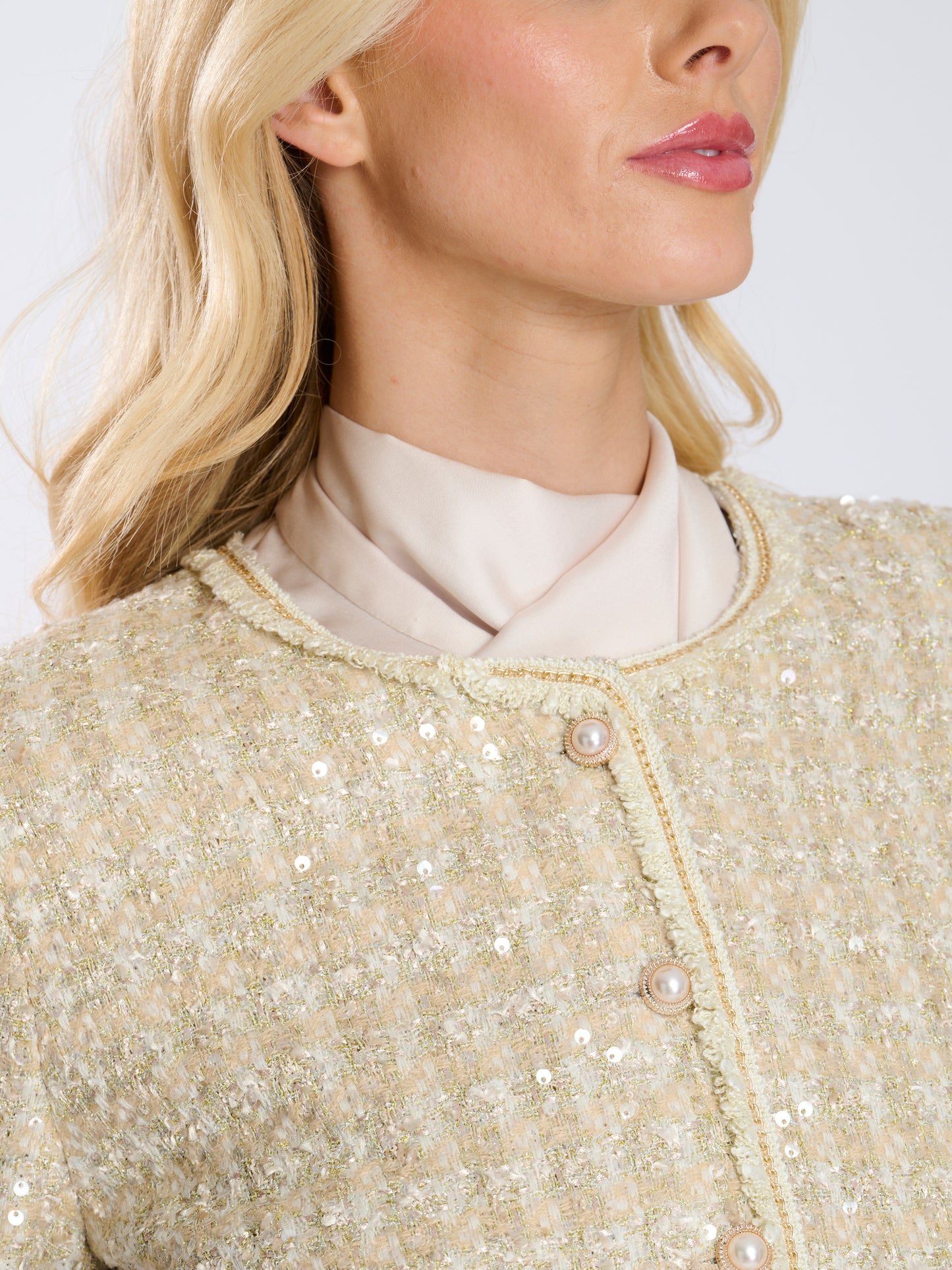 Cream Sequin Boucle Tailored Jacket