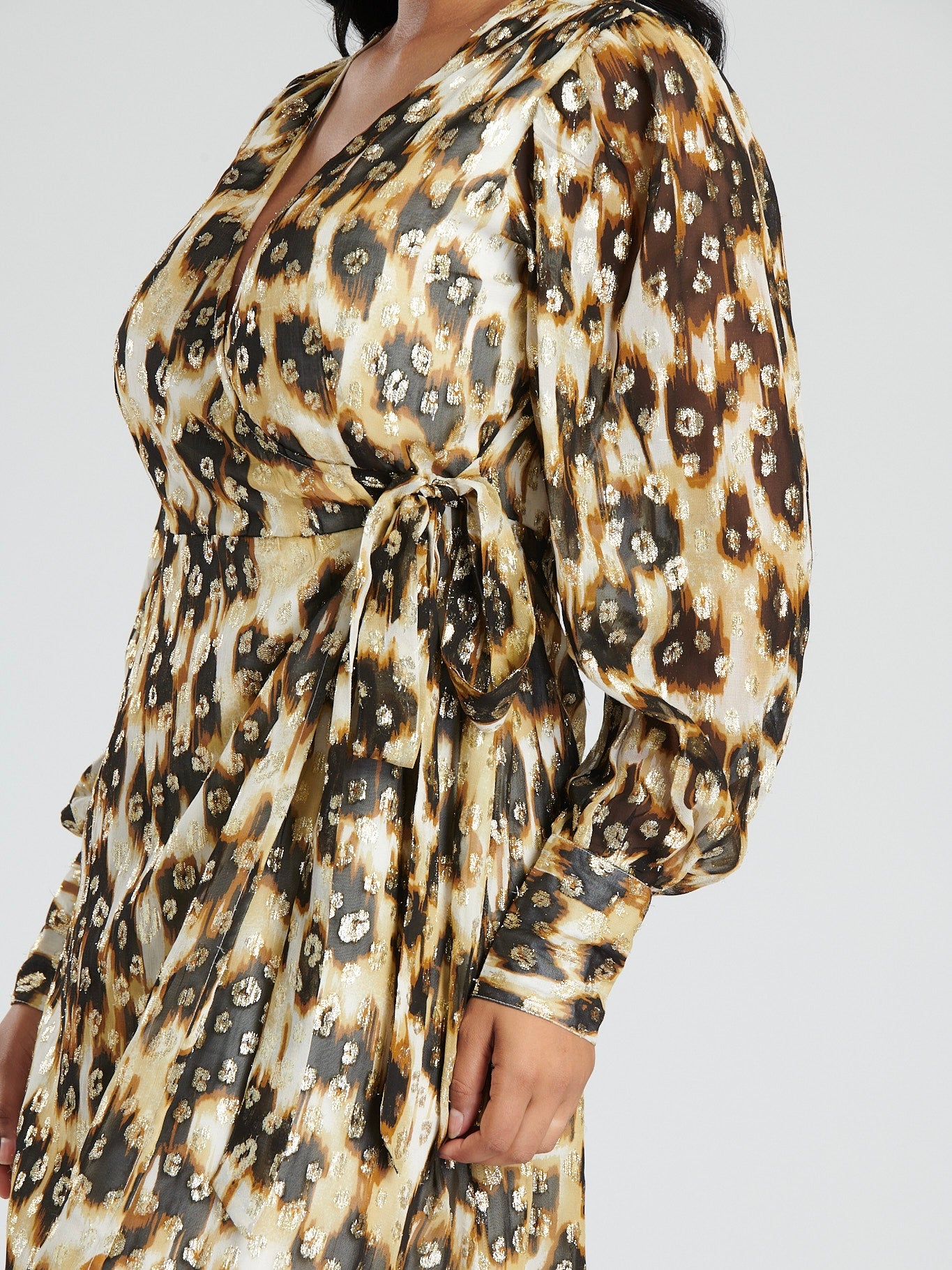 Leopard Print Metallic Long Sleeve Dress