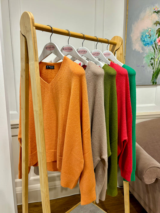 Knitted V-Neck Jumper in Multiple Colours