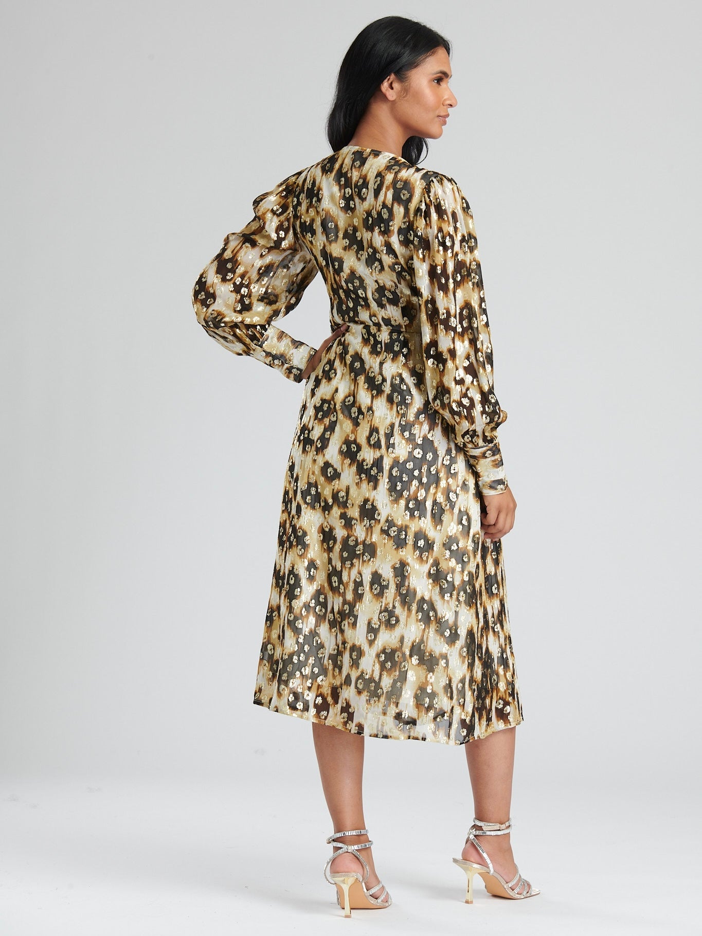 Leopard Print Metallic Long Sleeve Dress