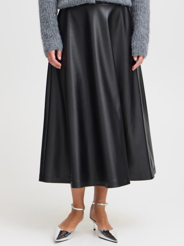 Faux Leather Full Midi Skirt