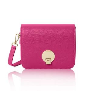 Italian Leather Crossbody Satchel Bag in Fuchsia Pink