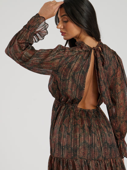 Brown Printed Open Back Mini Dress